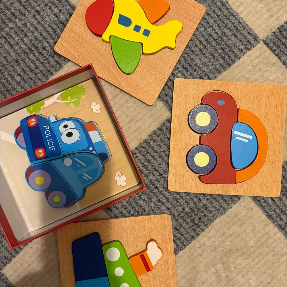 Colorful Wooden Vehicle Puzzle Set for Kids